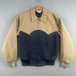 Vintage 90s WestArk Bomber Jacket Mens S Tan Blue Quilted Lined USA Made